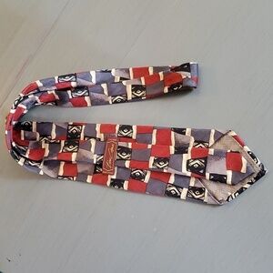 Tino Cojura Mens Silk Burgundy geometric pattern tie Italy